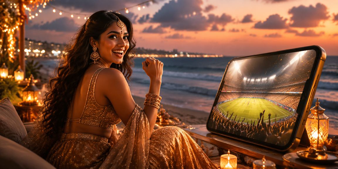 Rummy online play on mobile device against cricket night background